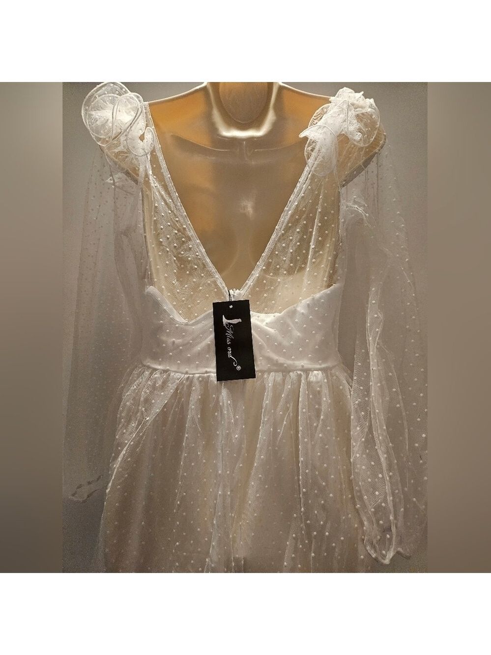 Missord White Dobby Mesh Ruffle Trim Sheer Maxi Dress Large - Picture 14 of 16